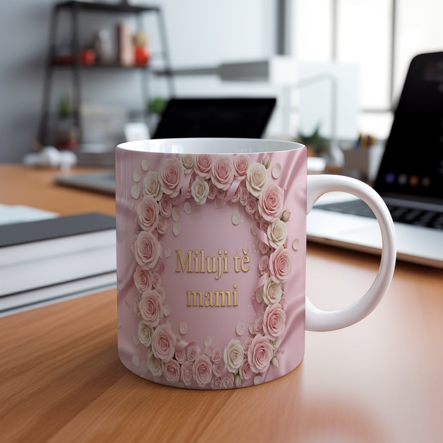 Hrnek Miluji tě mami – něžné růže na pastelovém pozadí – varianta 88