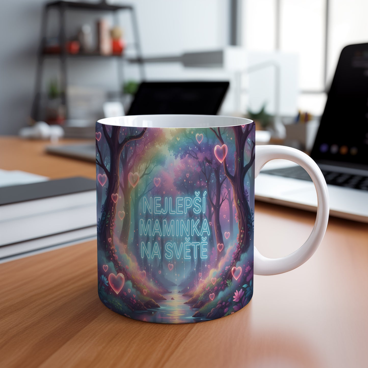 Hrnek Nejlepší maminka na světě – snový les plný růžových srdcí – varianta 88