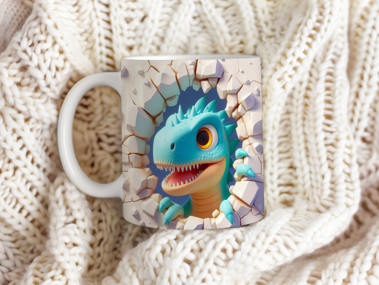 Hrnek s roztomilým dinosaurkem 3D efektem