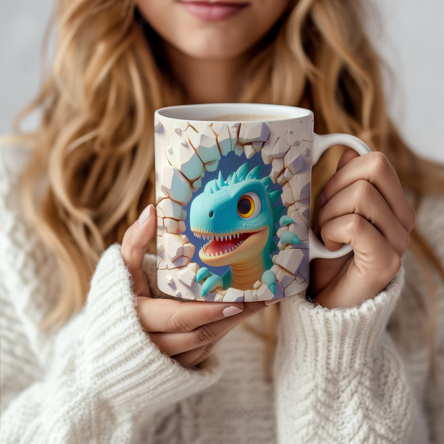 Hrnek s roztomilým dinosaurkem 3D efektem