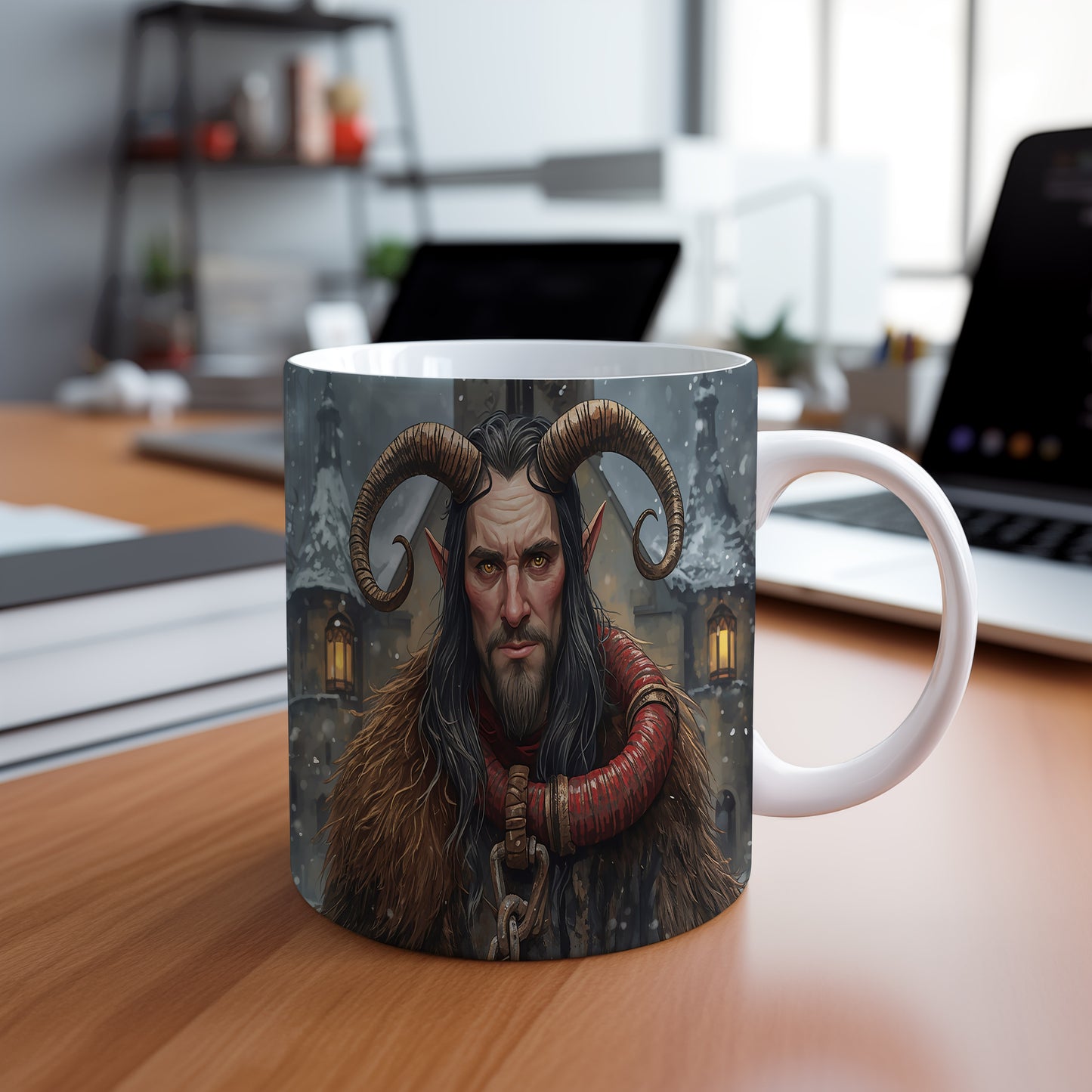 Hrnek s motivem čerta – tajemná zimní noc