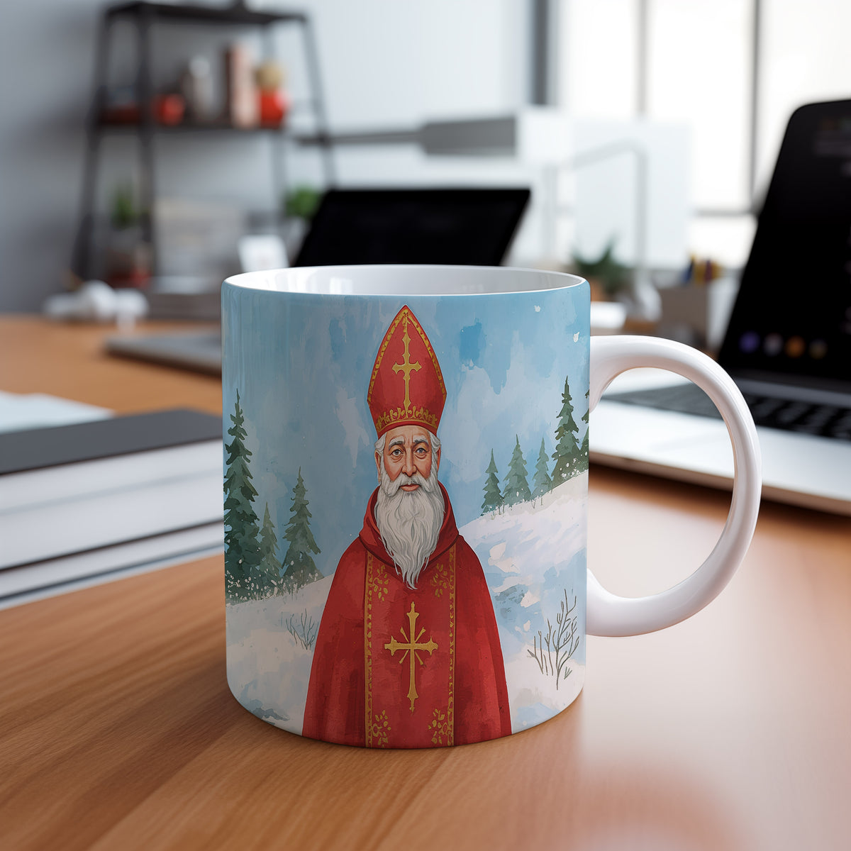 Hrnek s motivem Mikuláše – zasněžená krajina