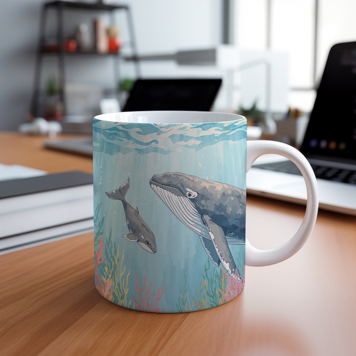 Hrnek s motivem z vodního světa – Velrybí serenáda