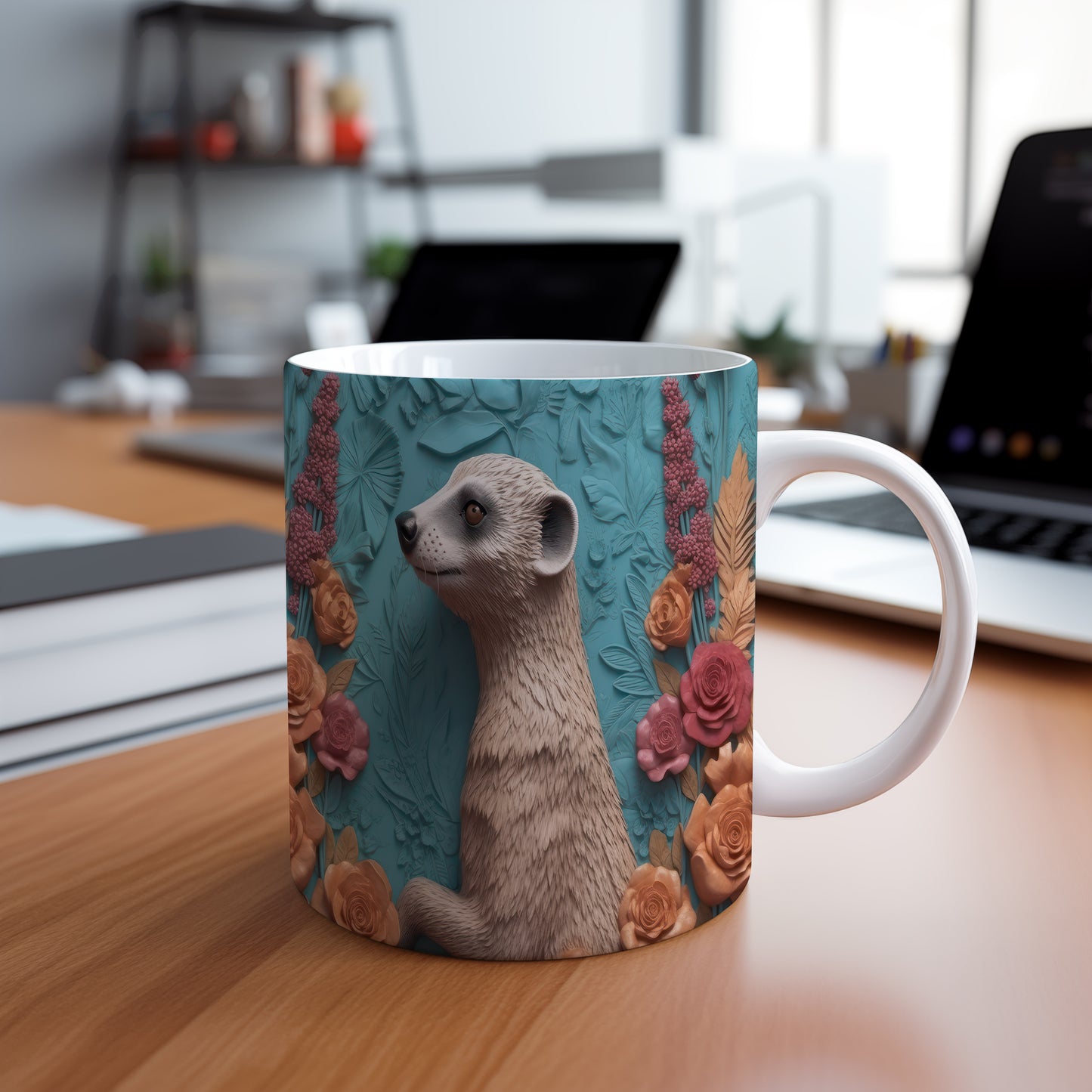 Hrnek s motivem surikaty – modrými detaily