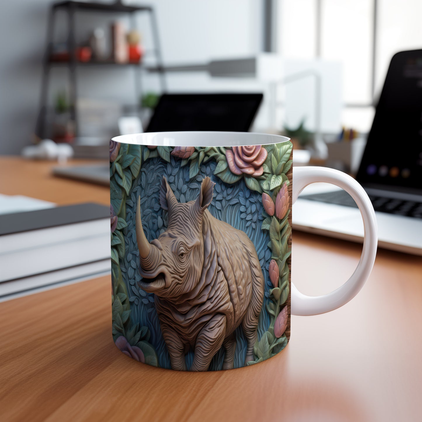 Hrnek s rhinocerozím motivem