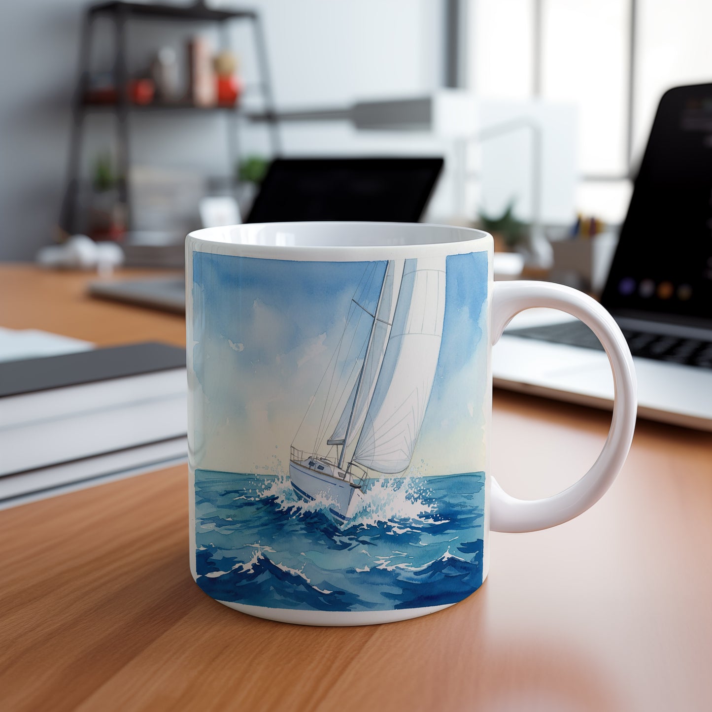 Hrnek s jachtou na vlnách