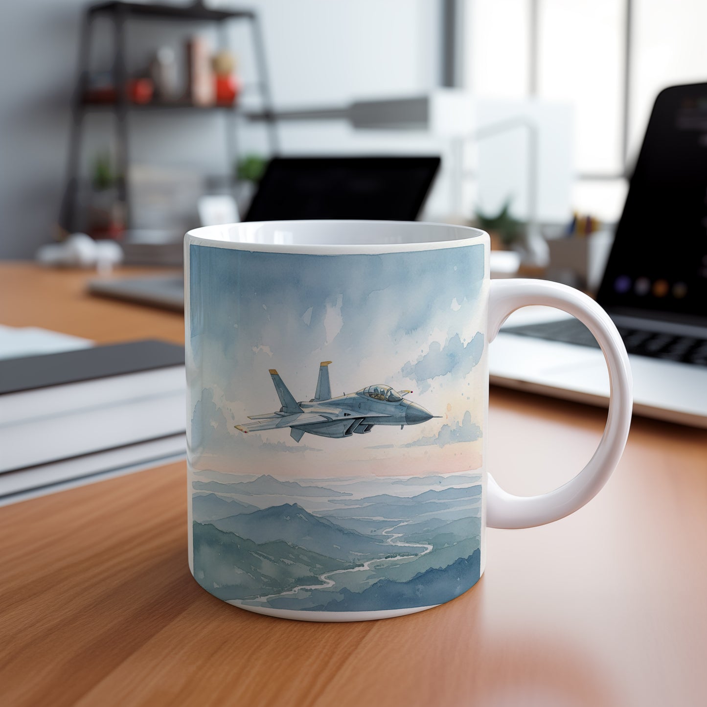 Hrnek s tryskáčem na obloze