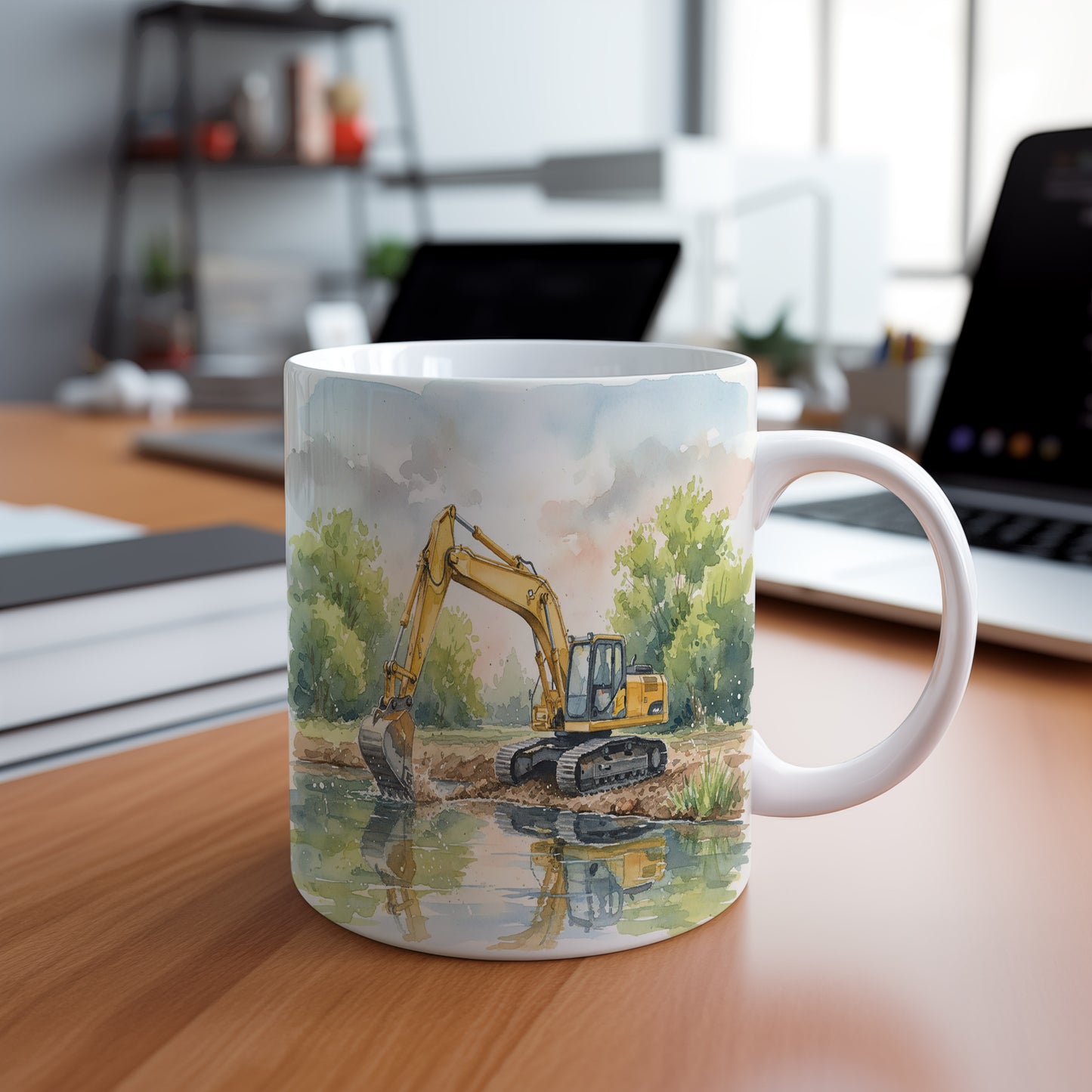 Hrnek s bagrem u řeky