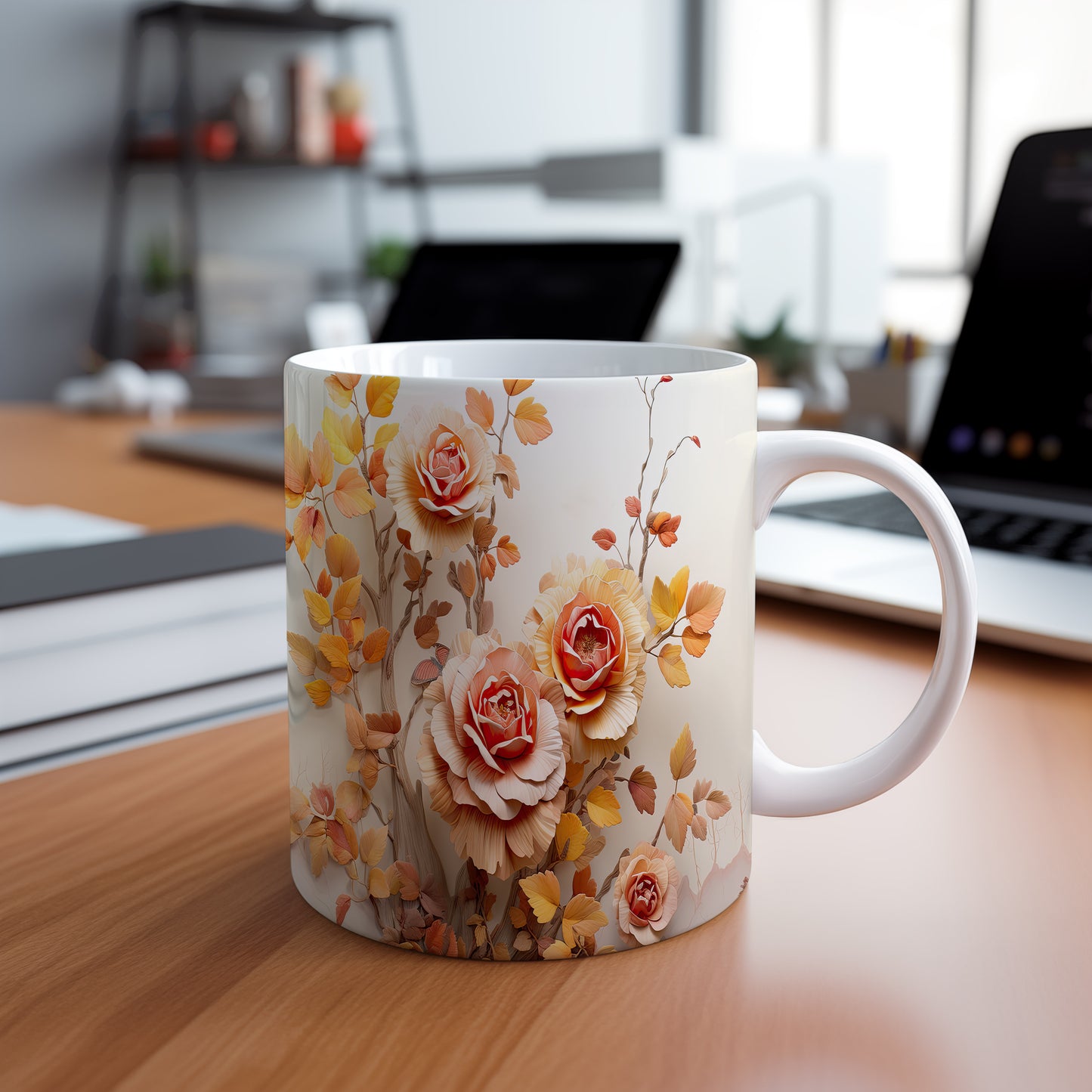 Hrnek s růžemi a listy