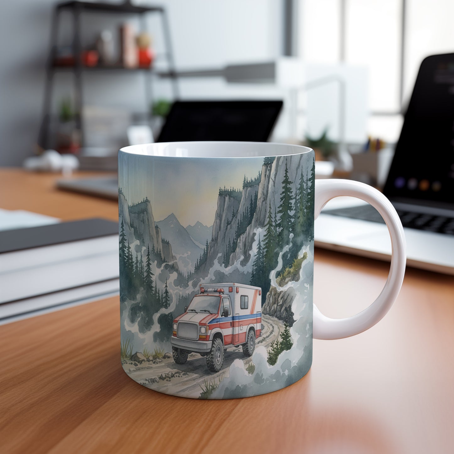 Hrnek s ambulancí v horách