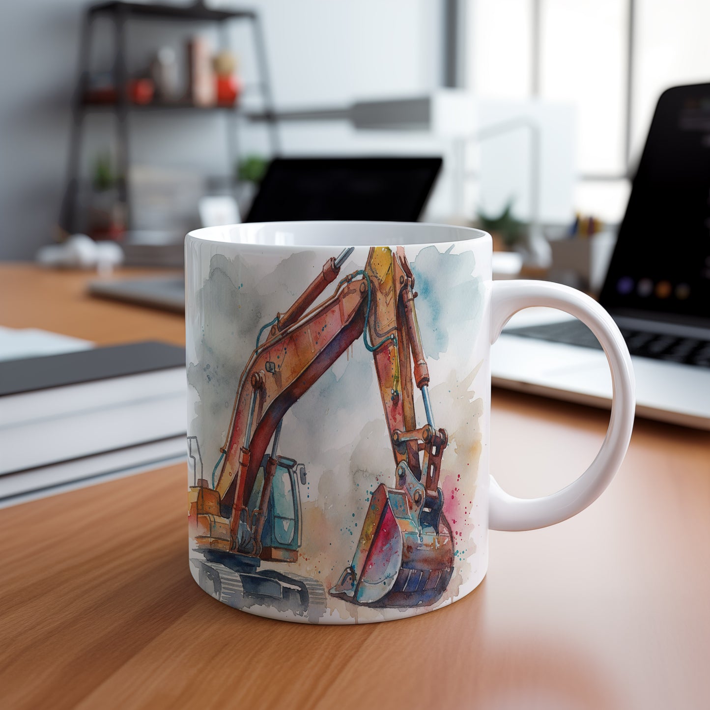 Hrnek s bagrem v dešti