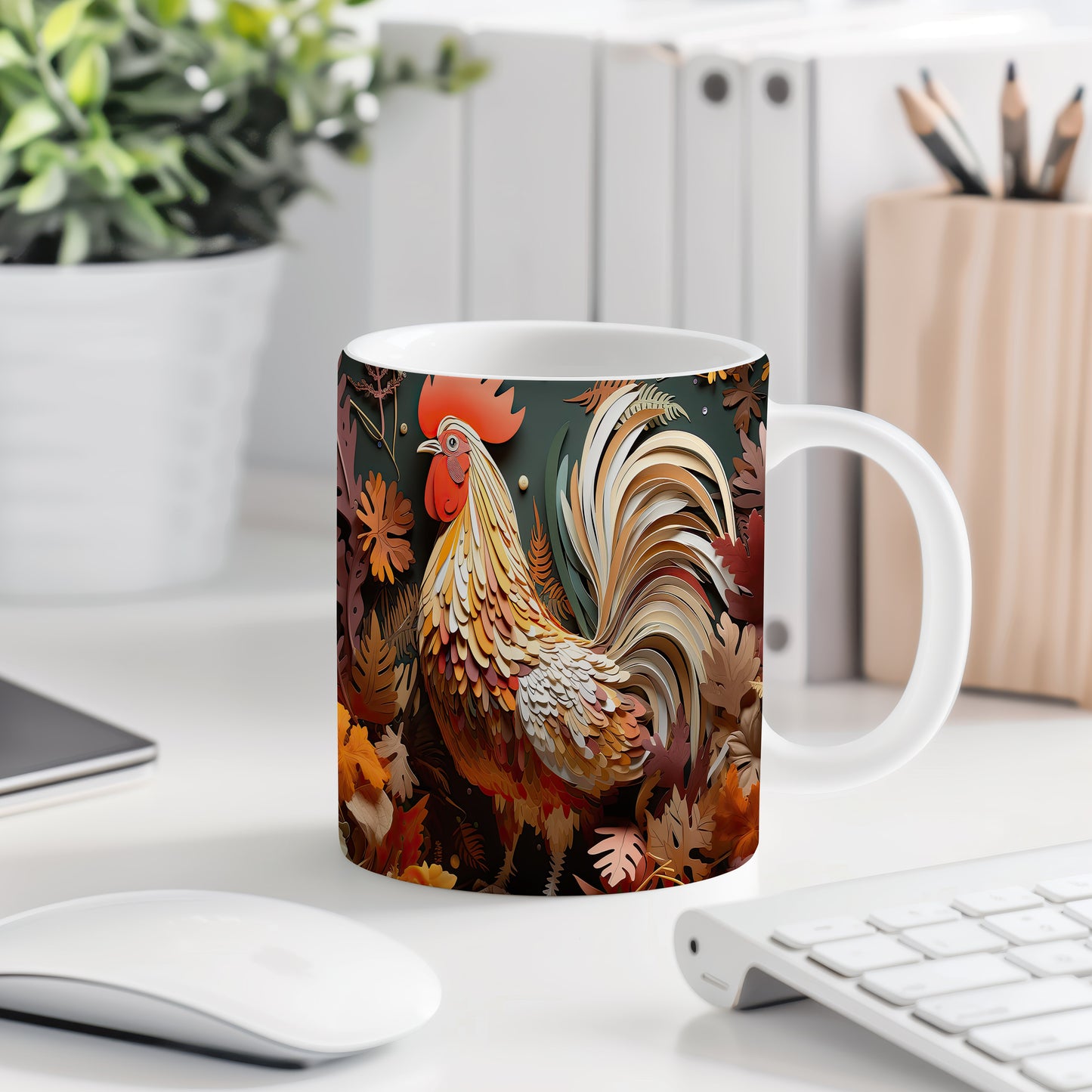 Hrnek s barevným kohoutem – výrazným designem