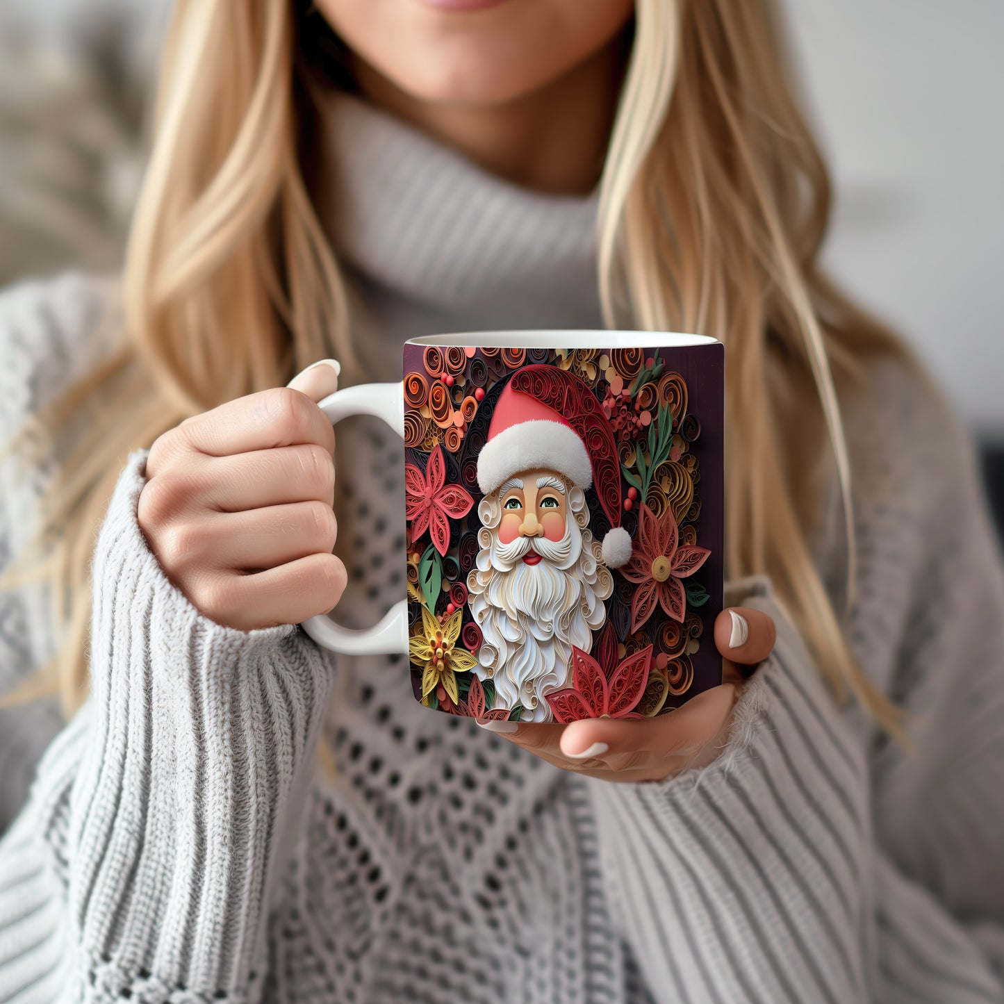 Hrnek s vánočním motivem Santy a květinami