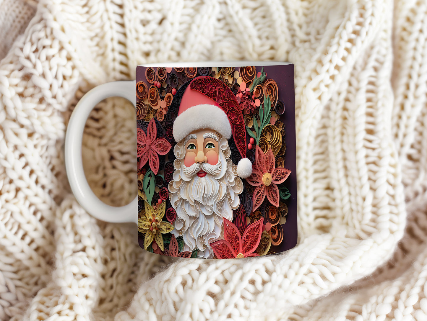 Hrnek s vánočním motivem Santy a květinami