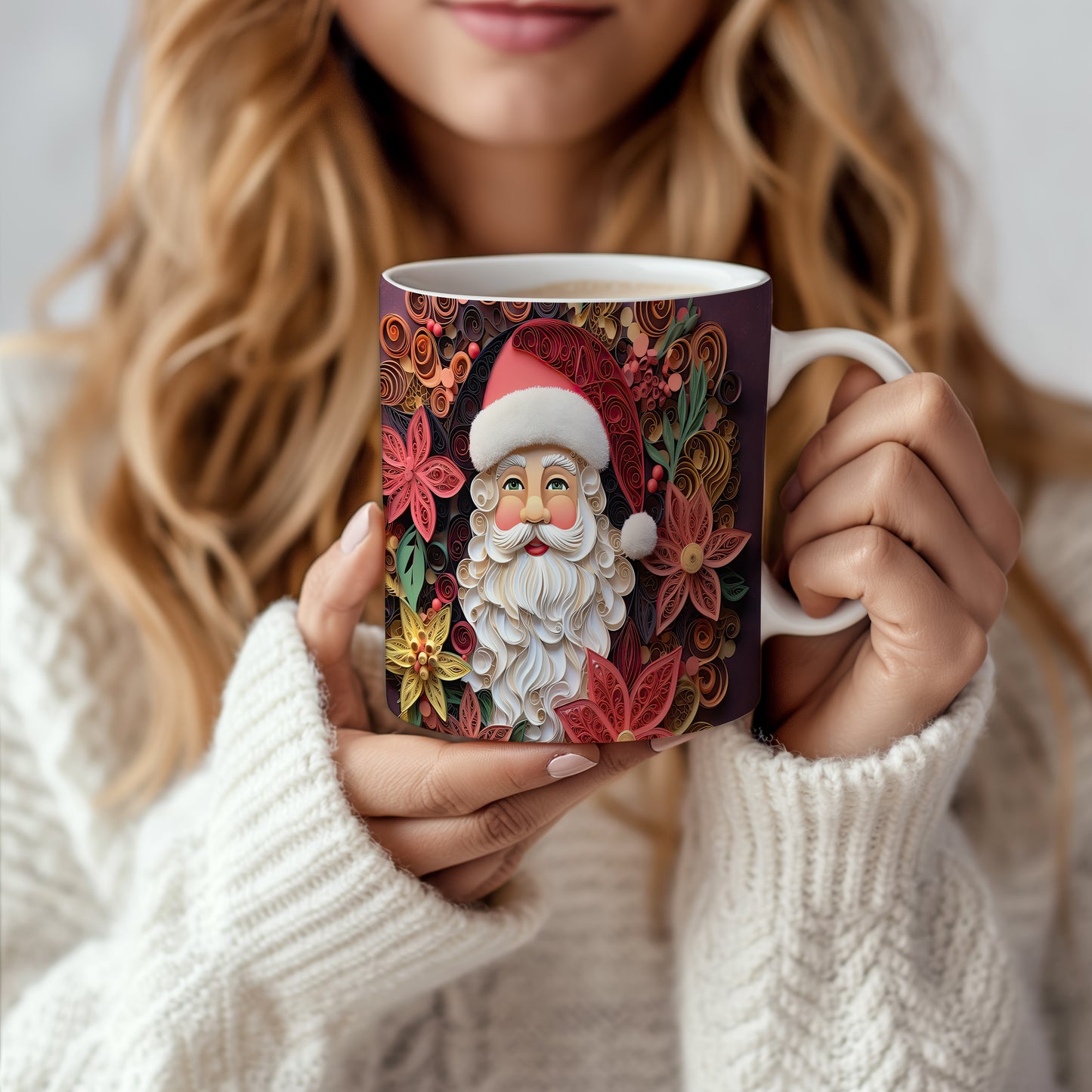 Hrnek s vánočním motivem Santy a květinami