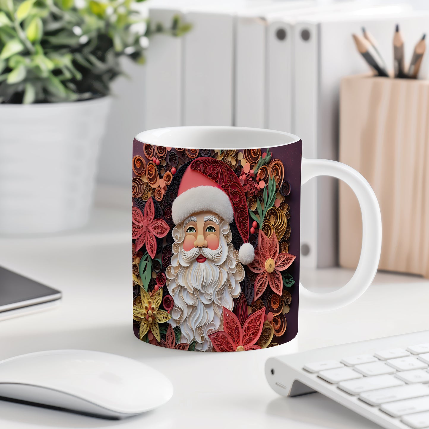 Hrnek s vánočním motivem Santy a květinami