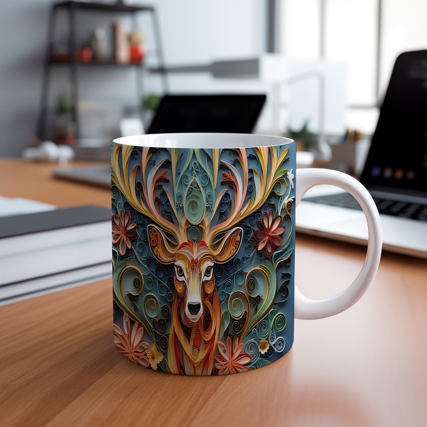 Hrnek se jelenem v barevném stylu