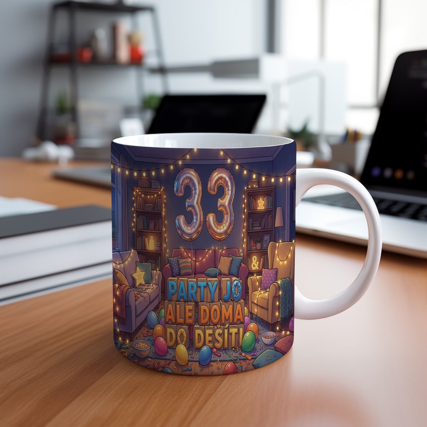 Narozeninový hrnek 33 let – PARTY JO ALE DOMA DO DESETI