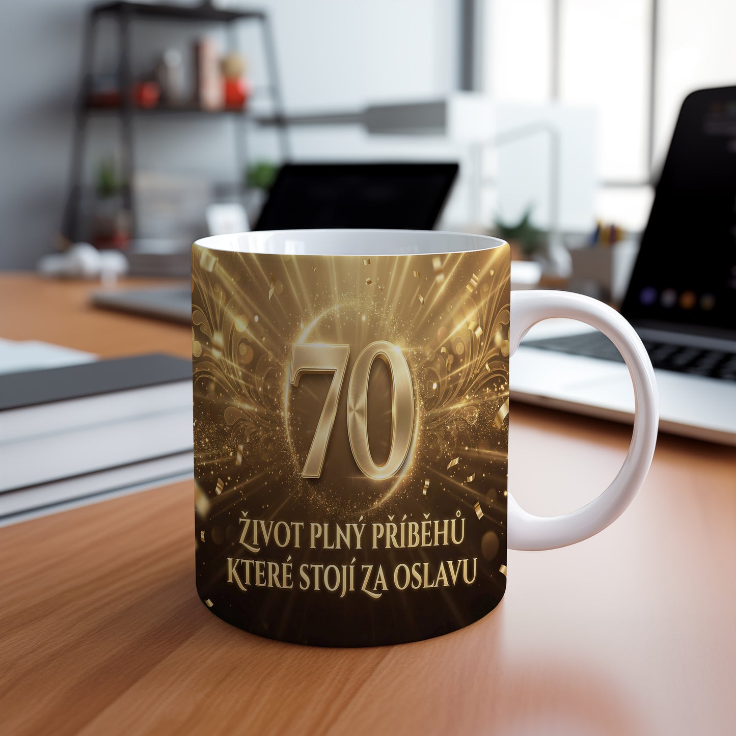 Narozeninový hrnek 70 let – ŽIVOT PLNÝ PŘÍBĚHŮ, KTERÉ STOJÍ ZA OSLAVU