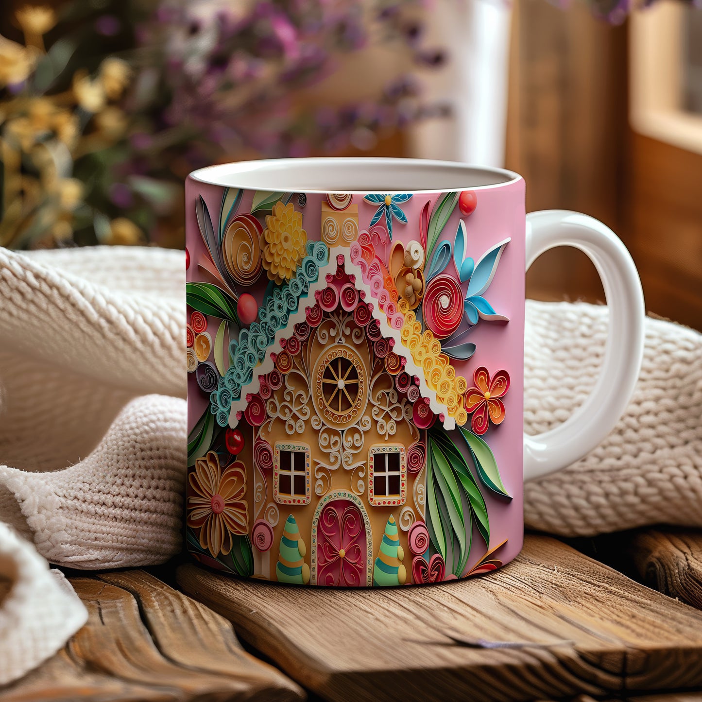 Hrnek s domečkem ve stylu quilling