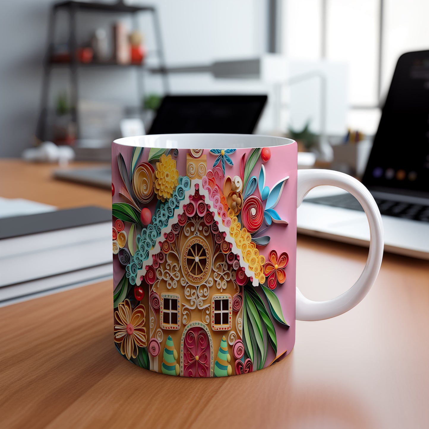 Hrnek s domečkem ve stylu quilling