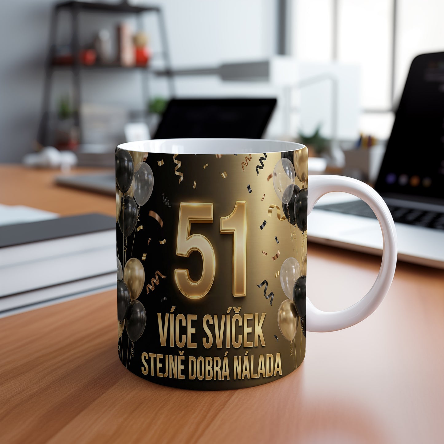 Narozeninový hrnek 51 let – VÍCE SVÍČEK STEJNĚ DOBRÁ NÁLADA