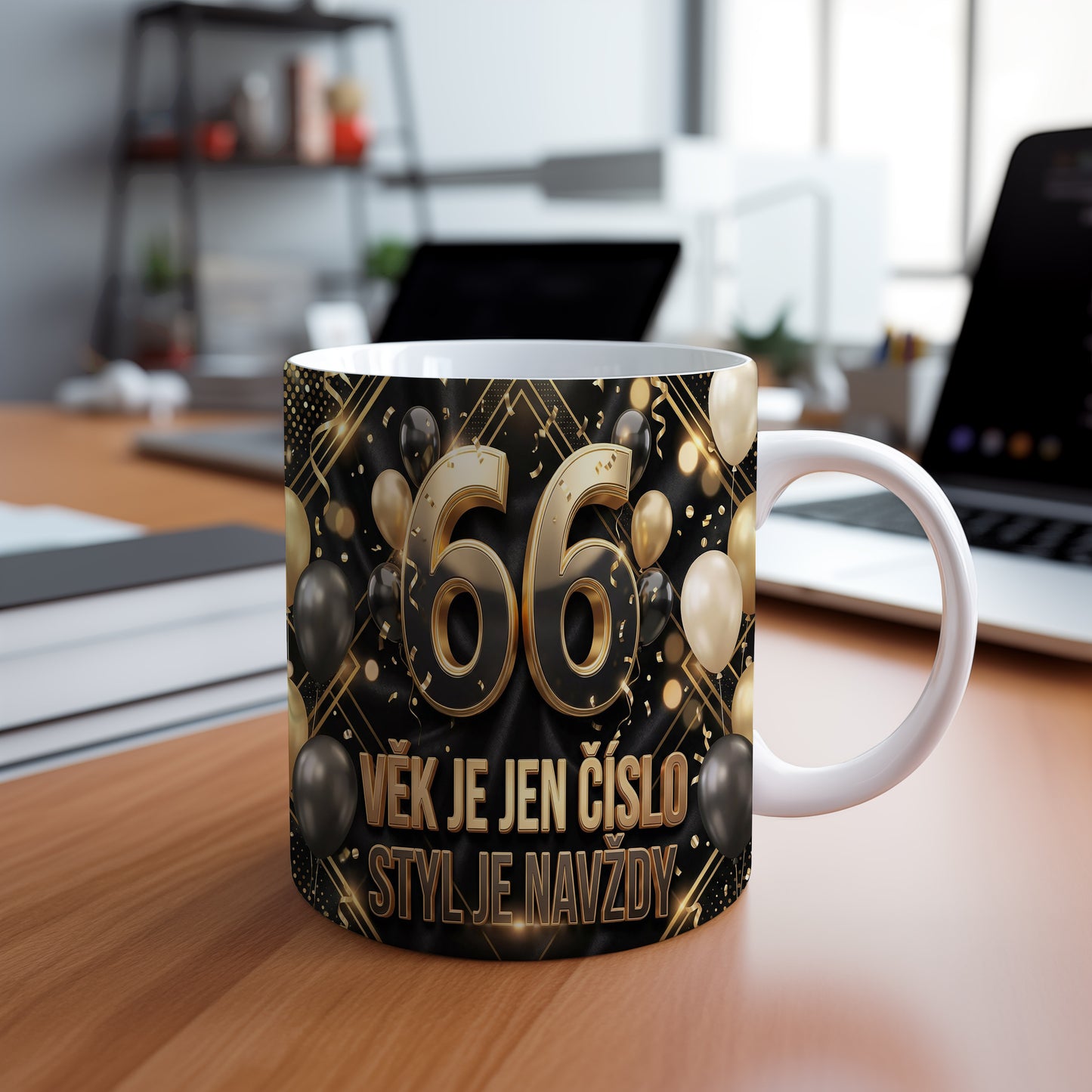 Narozeninový hrnek 66 let – VĚK JE JEN ČÍSLO, STYL JE NAVŽDY