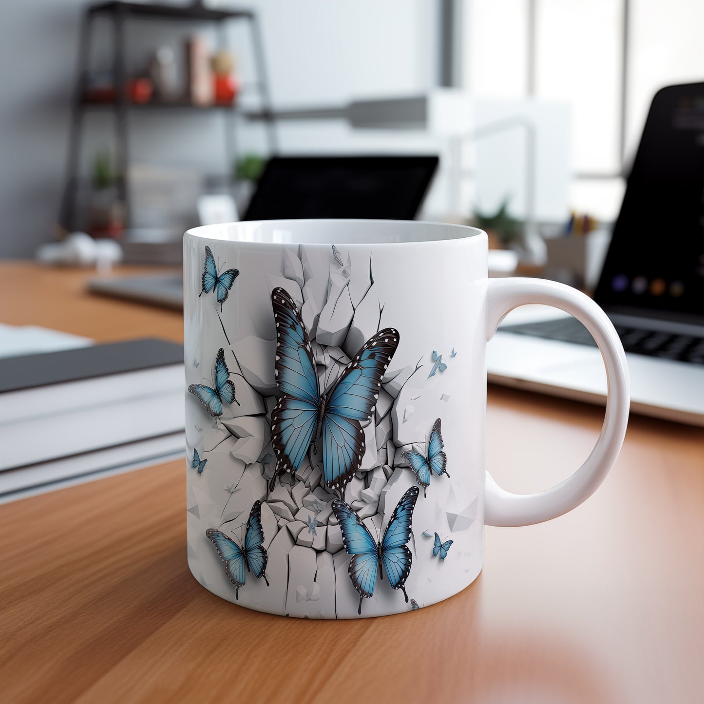 Hrnek s modrými motýly 3D efektem