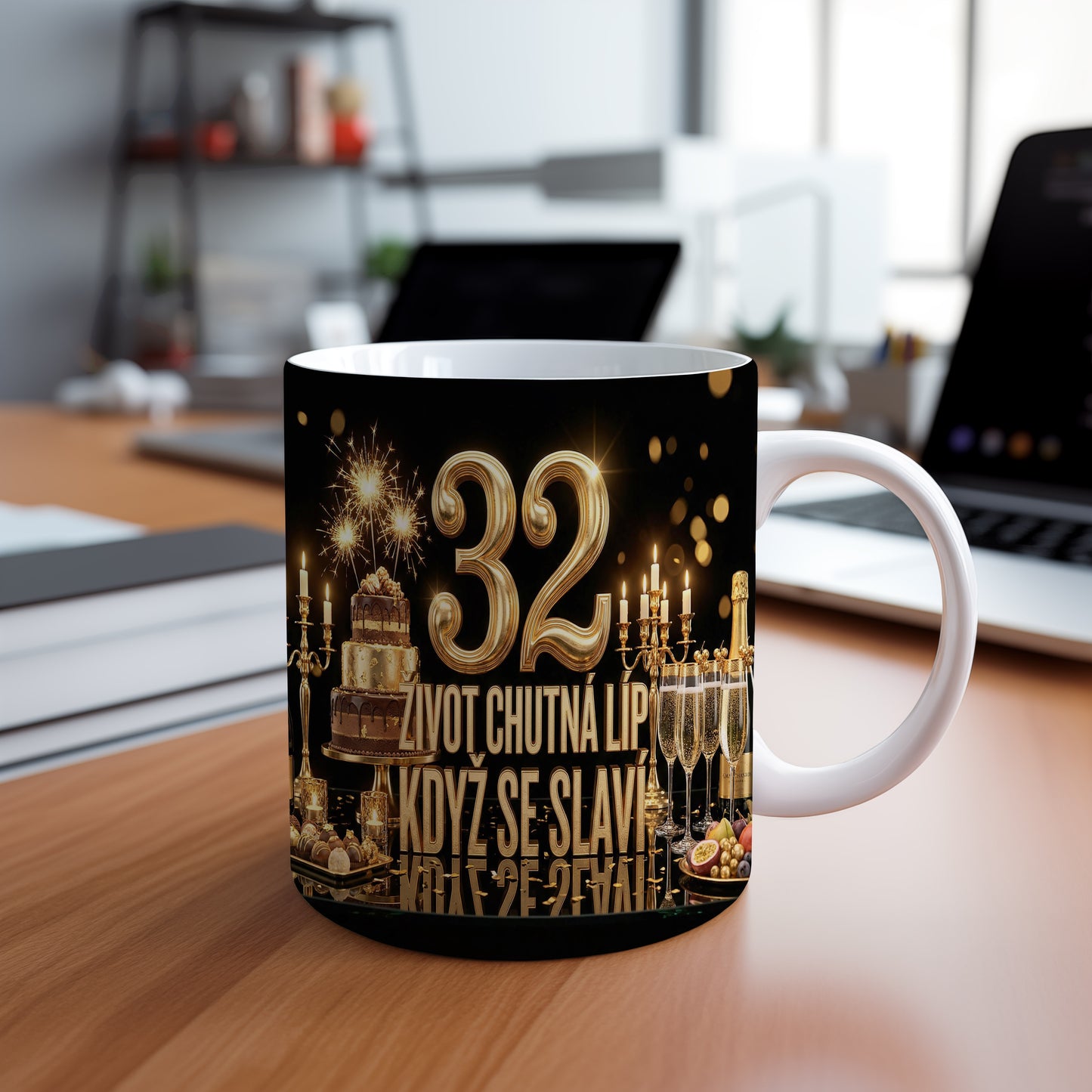 Narozeninový hrnek 32 let – ŽIVOT CHUTNÁ LÍP, KDYŽ SE SLAVÍ