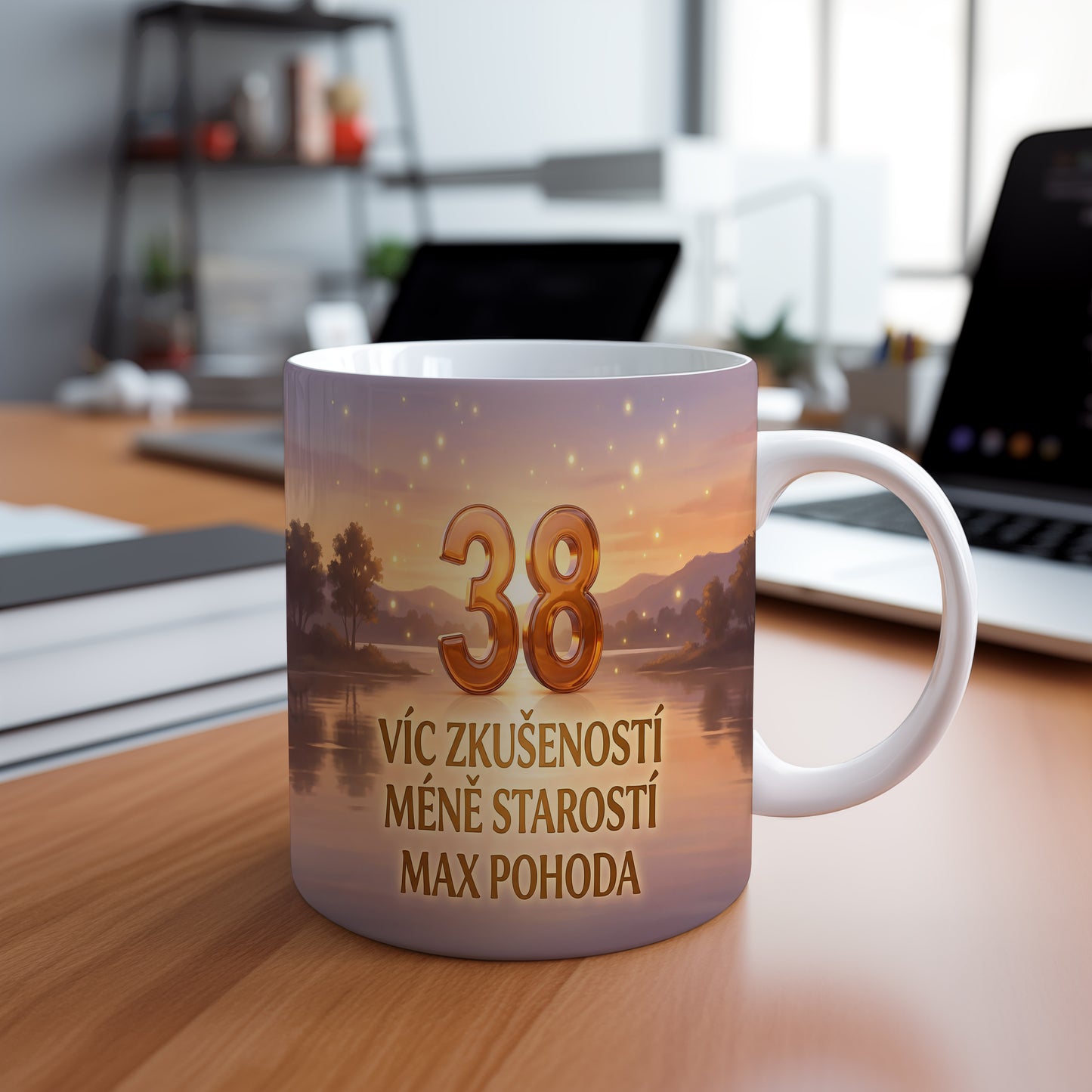Narozeninový hrnek 38 let – VÍC ZKUŠENOSTÍ MÉNĚ STAROSTÍ MAX POHODA