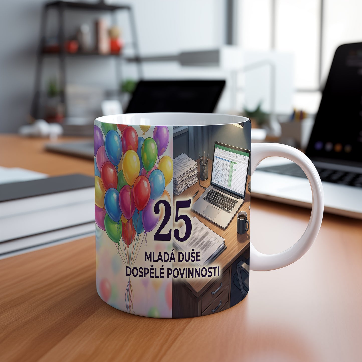 Narozeninový hrnek 25 let – MLADÁ DUŠE DOSPĚLÉ POVINNOSTI