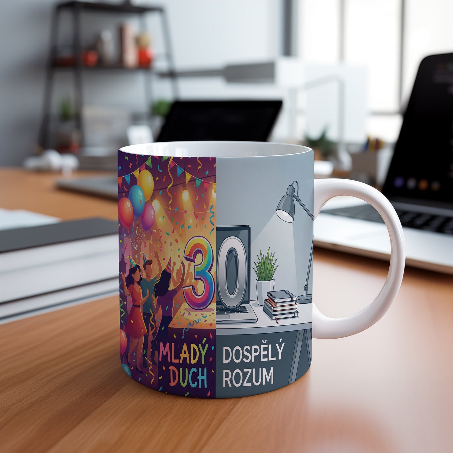 Narozeninový hrnek 30 let – MLADÝ DUCH DOSPĚLÝ ROZUM