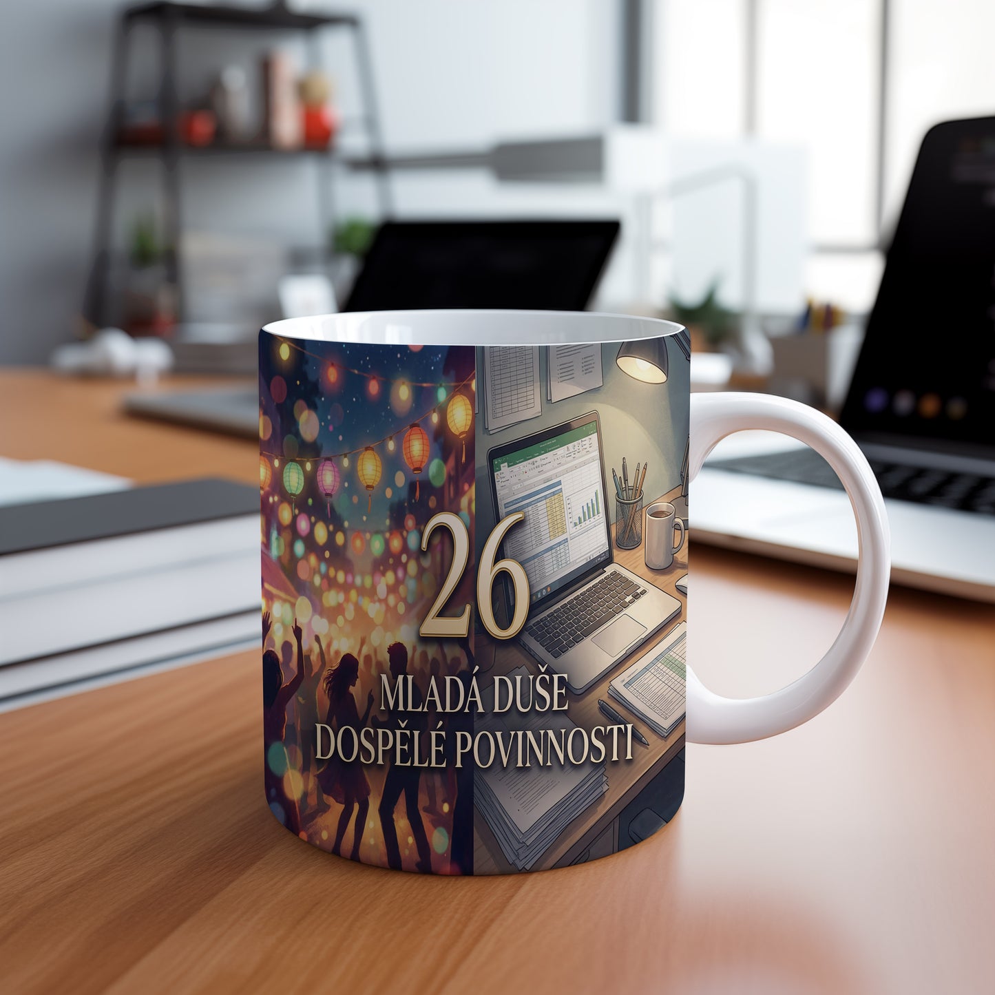 Narozeninový hrnek 26 let – MLADÁ DUŠE DOSPĚLÉ POVINNOSTI
