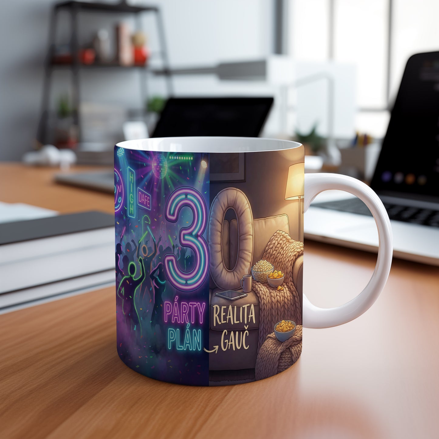 Narozeninový hrnek 30 let – PÁRTY PLÁN REALITA GAUČ