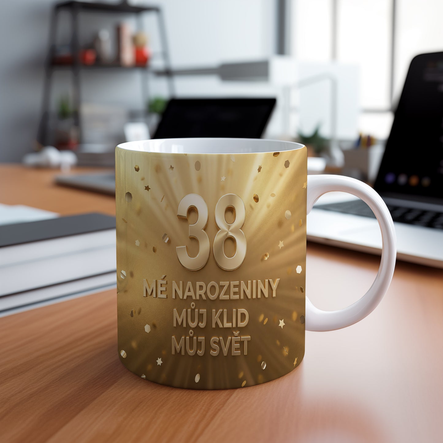 Narozeninový hrnek 38 let – MÉ NAROZENINY MŮJ KLID MŮJ SVĚT