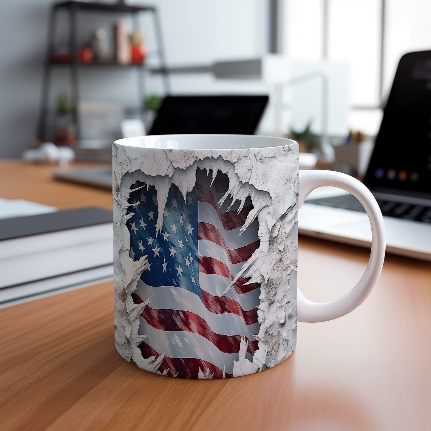 Hrnek s realistickým motivem americké vlajky a 3D efektem
