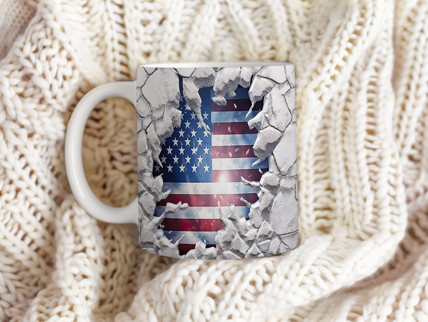 Hrnek s prasklým motivem USA