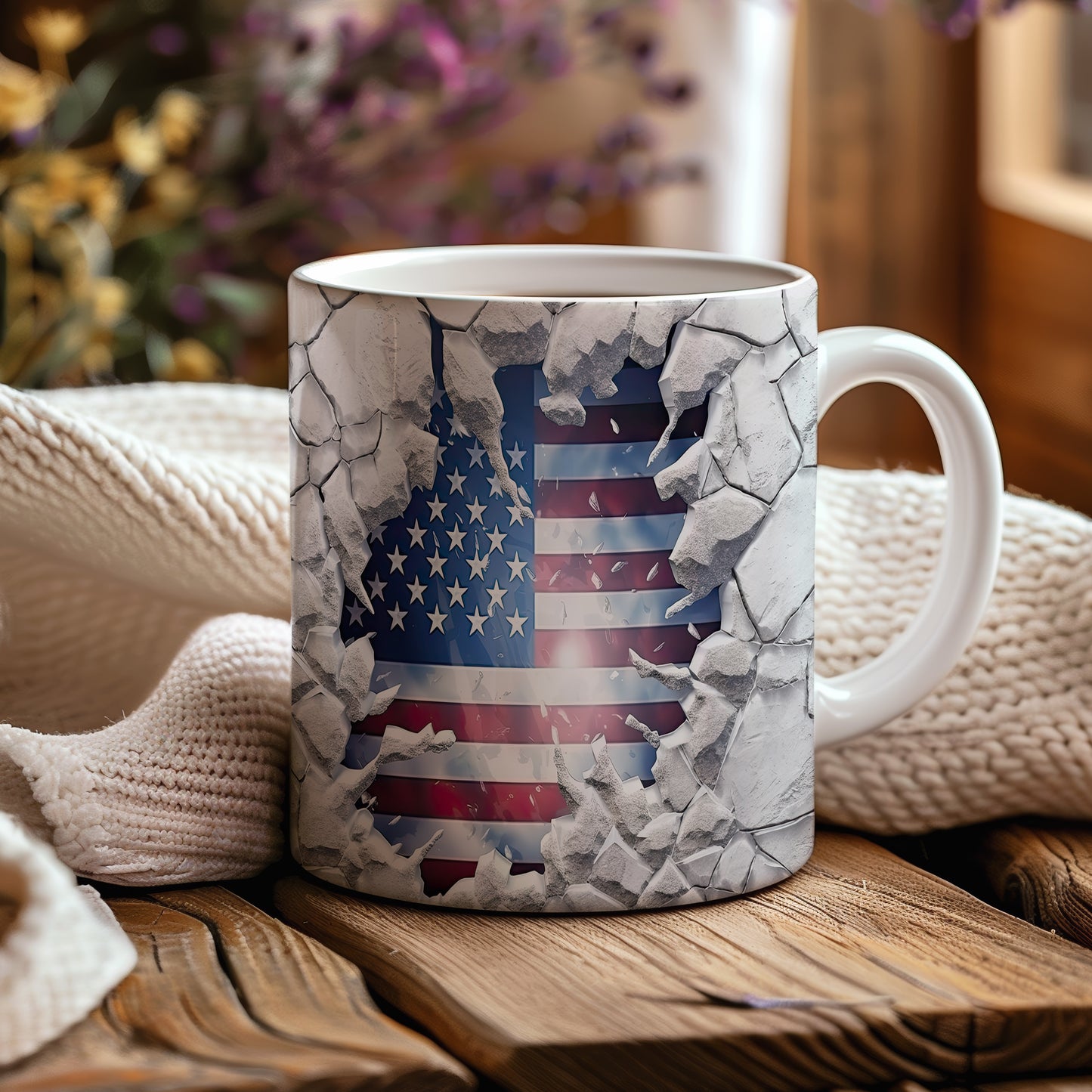 Hrnek s prasklým motivem USA
