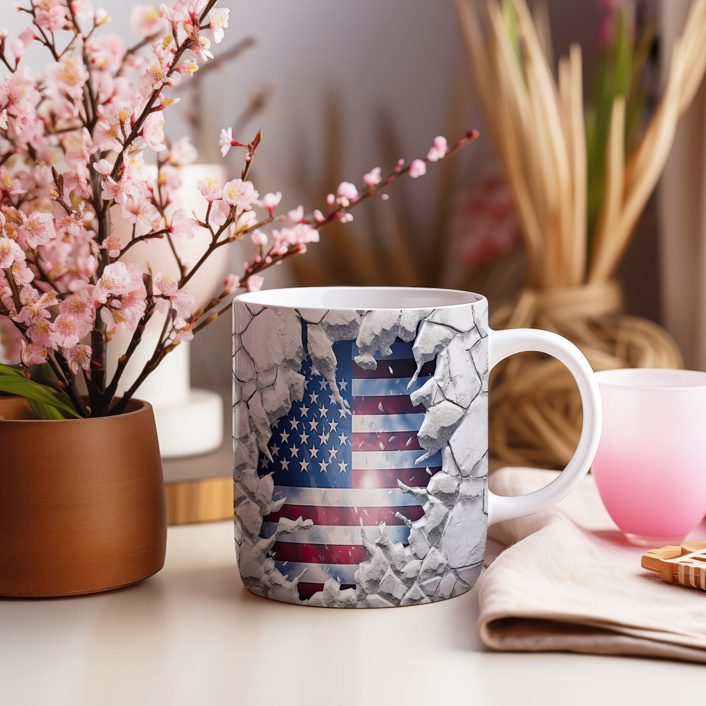 Hrnek s prasklým motivem USA