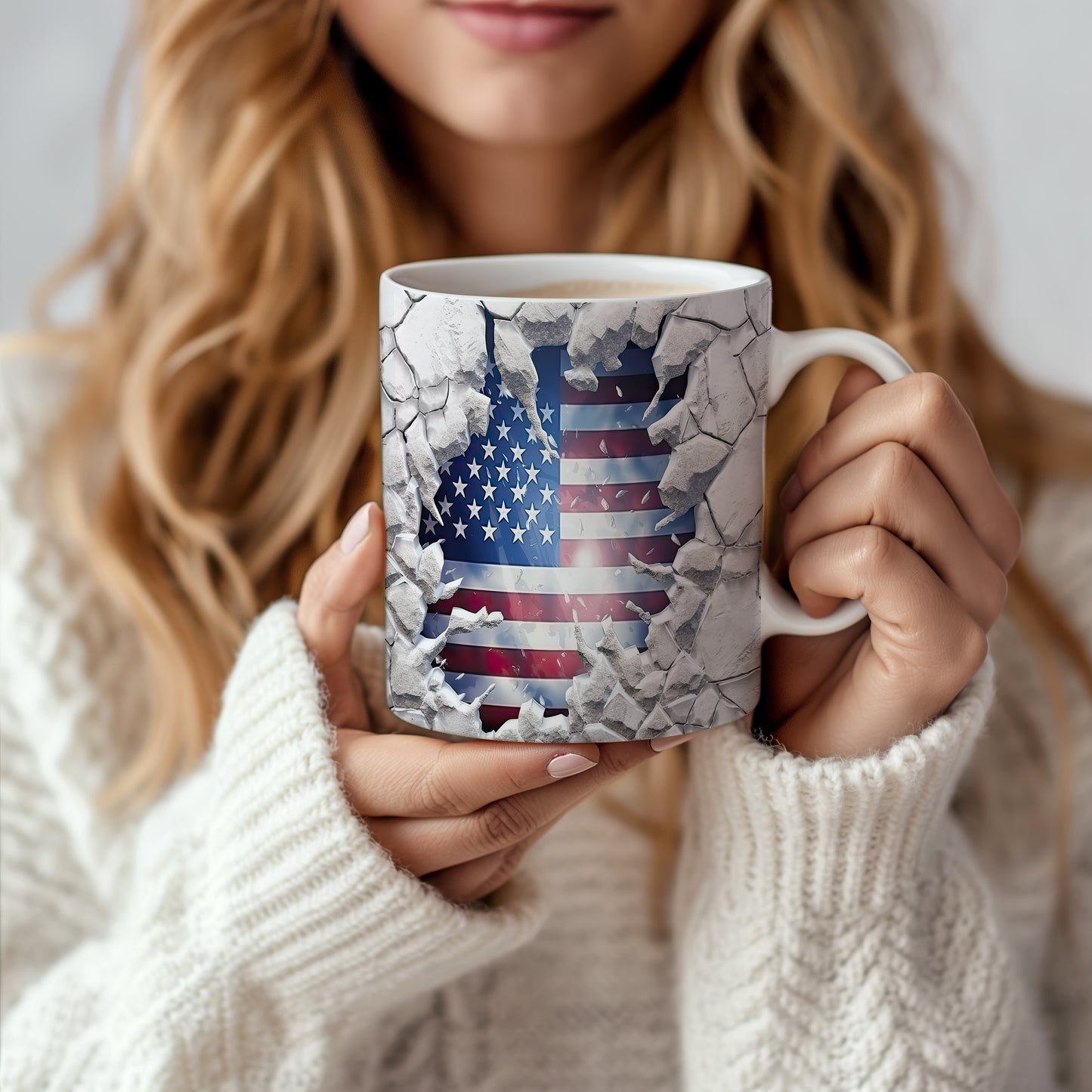 Hrnek s prasklým motivem USA