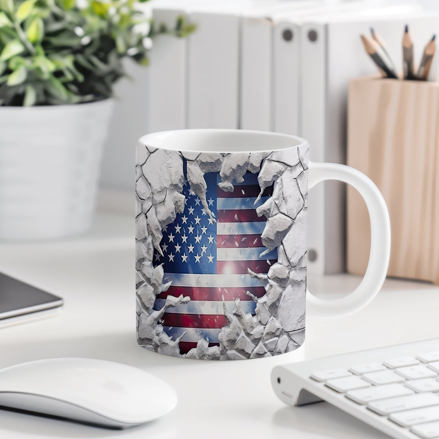 Hrnek s prasklým motivem USA