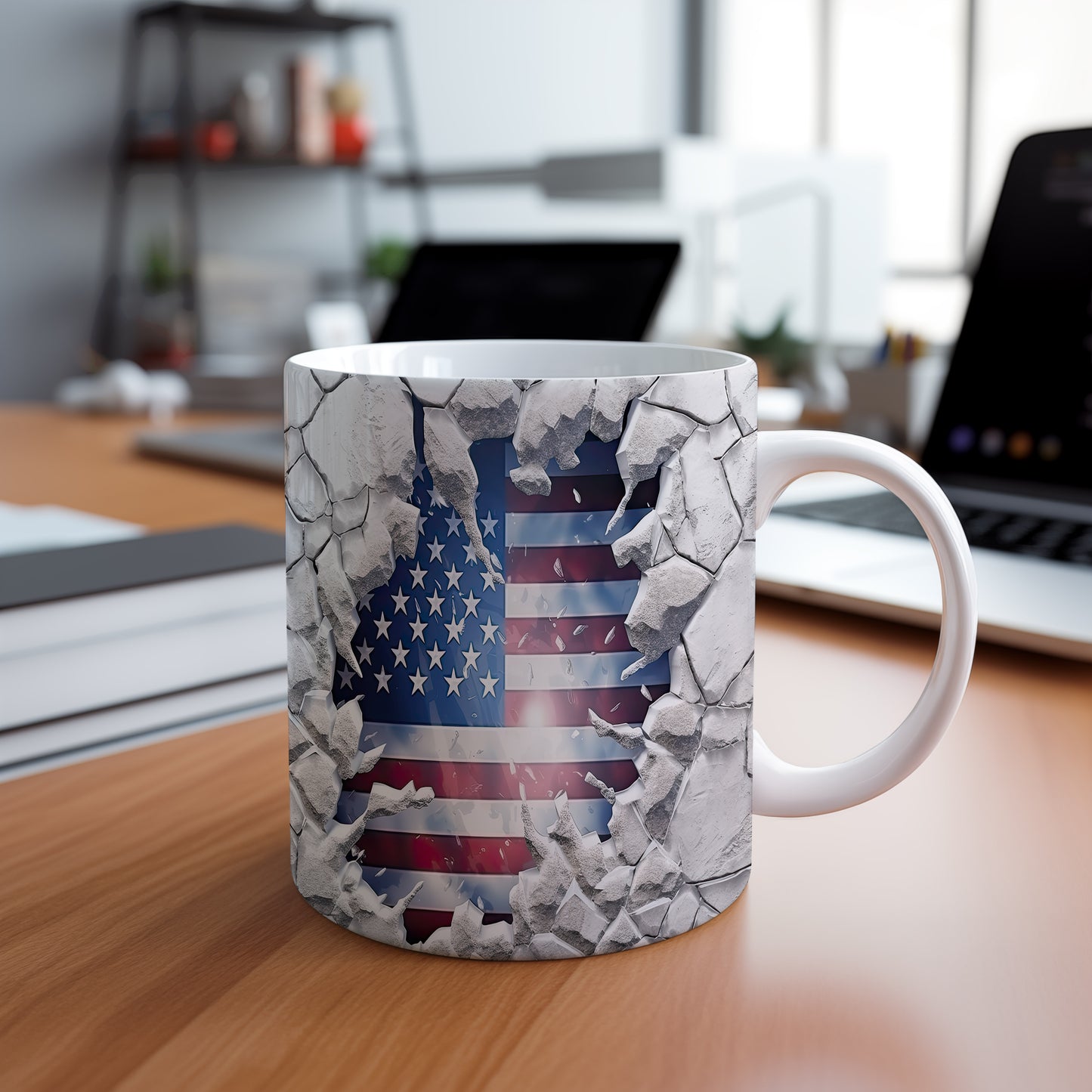 Hrnek s prasklým motivem USA