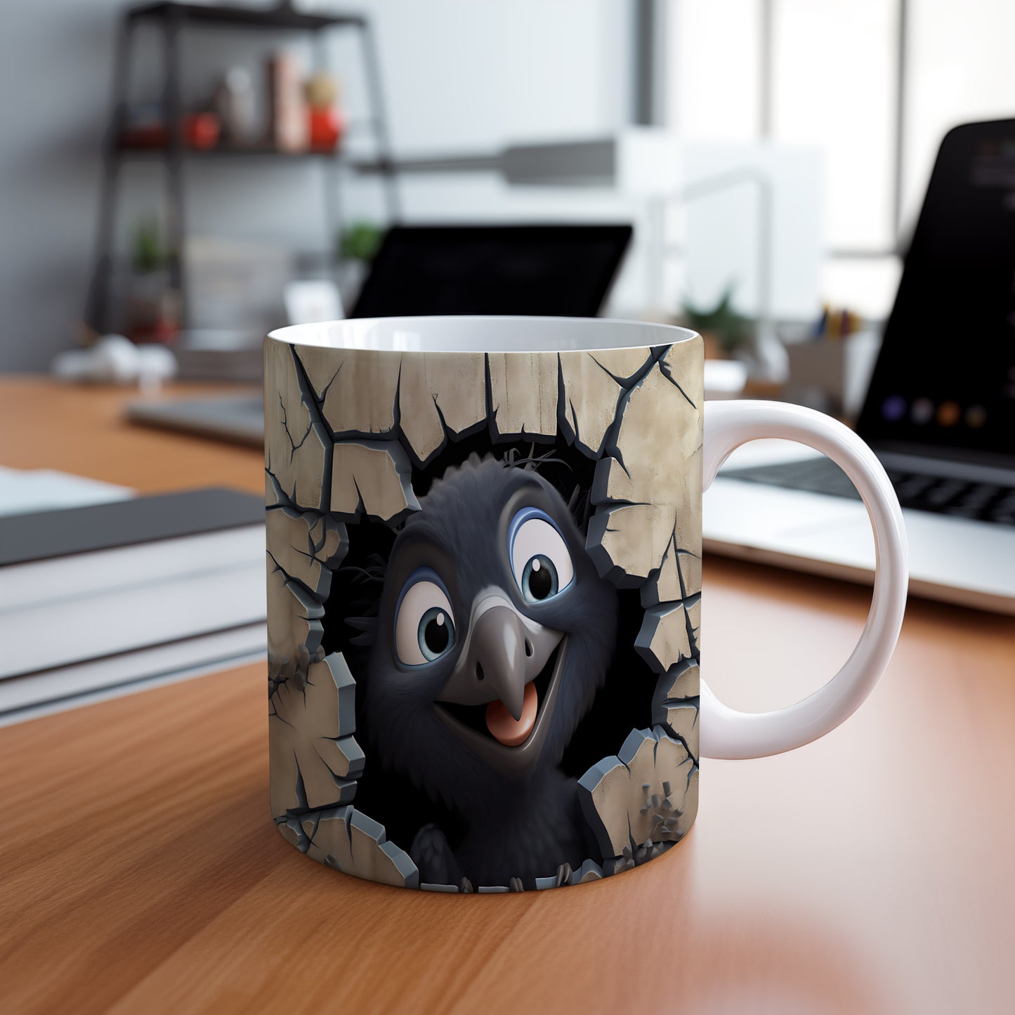 Hrnek s radostným ptáčkem 3D efektem