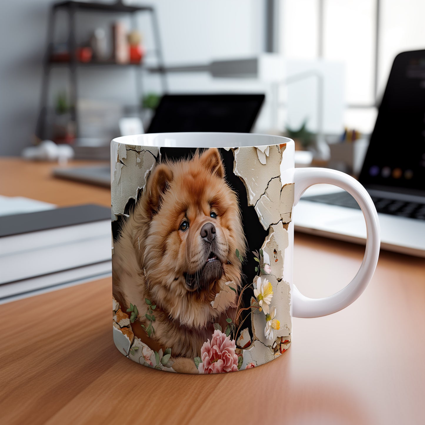 Hrnek s chow chow psem a květinovým 3D efektem