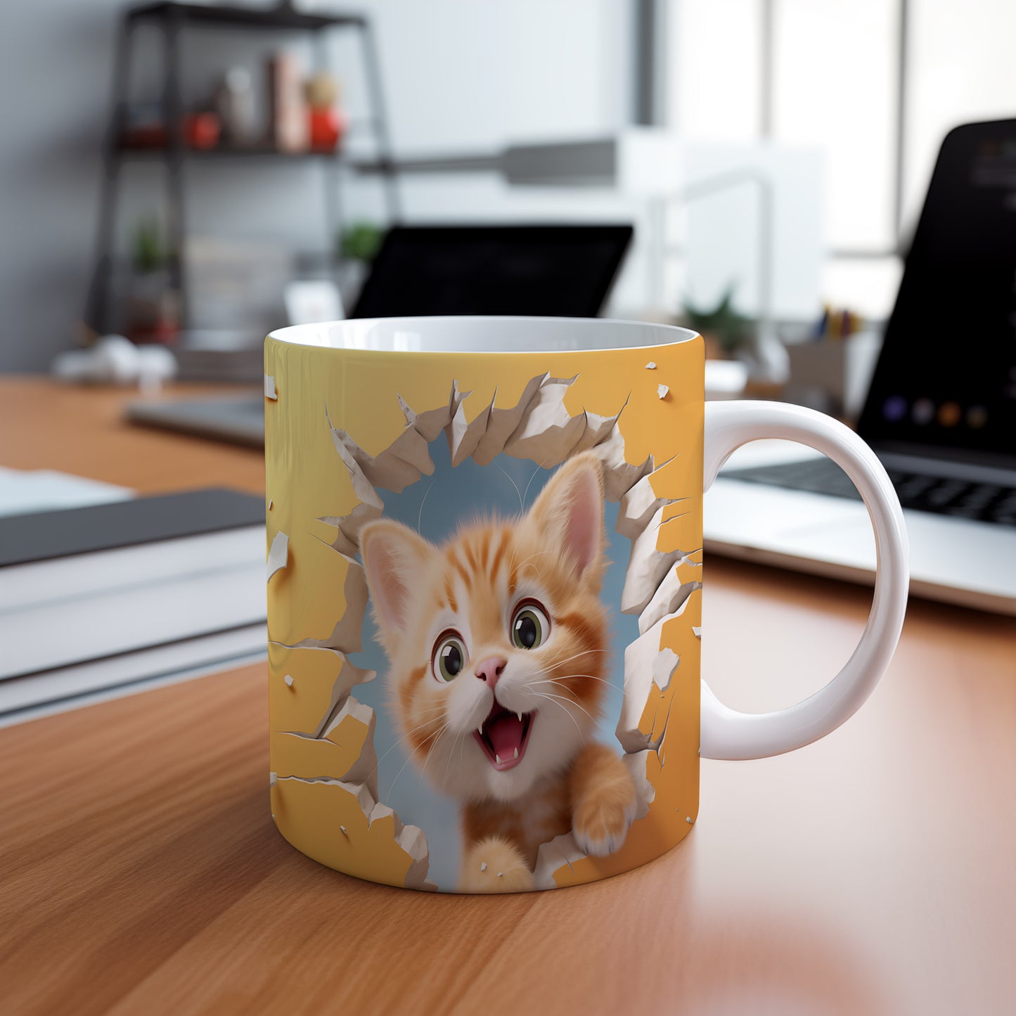 Hrnek s roztomilou kočkou 3D efektem