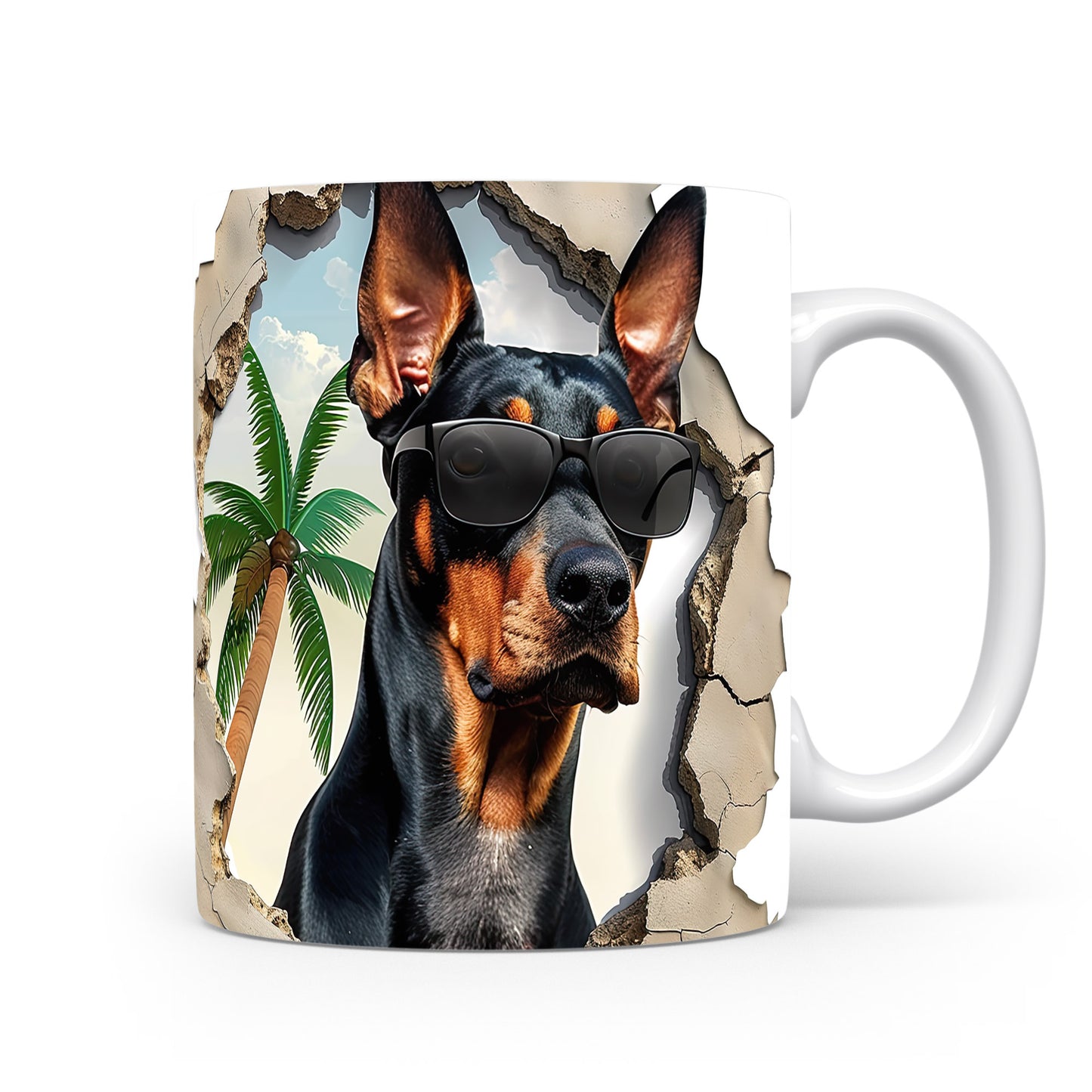 Hrnek s roztomilým dobermanem v brýlích