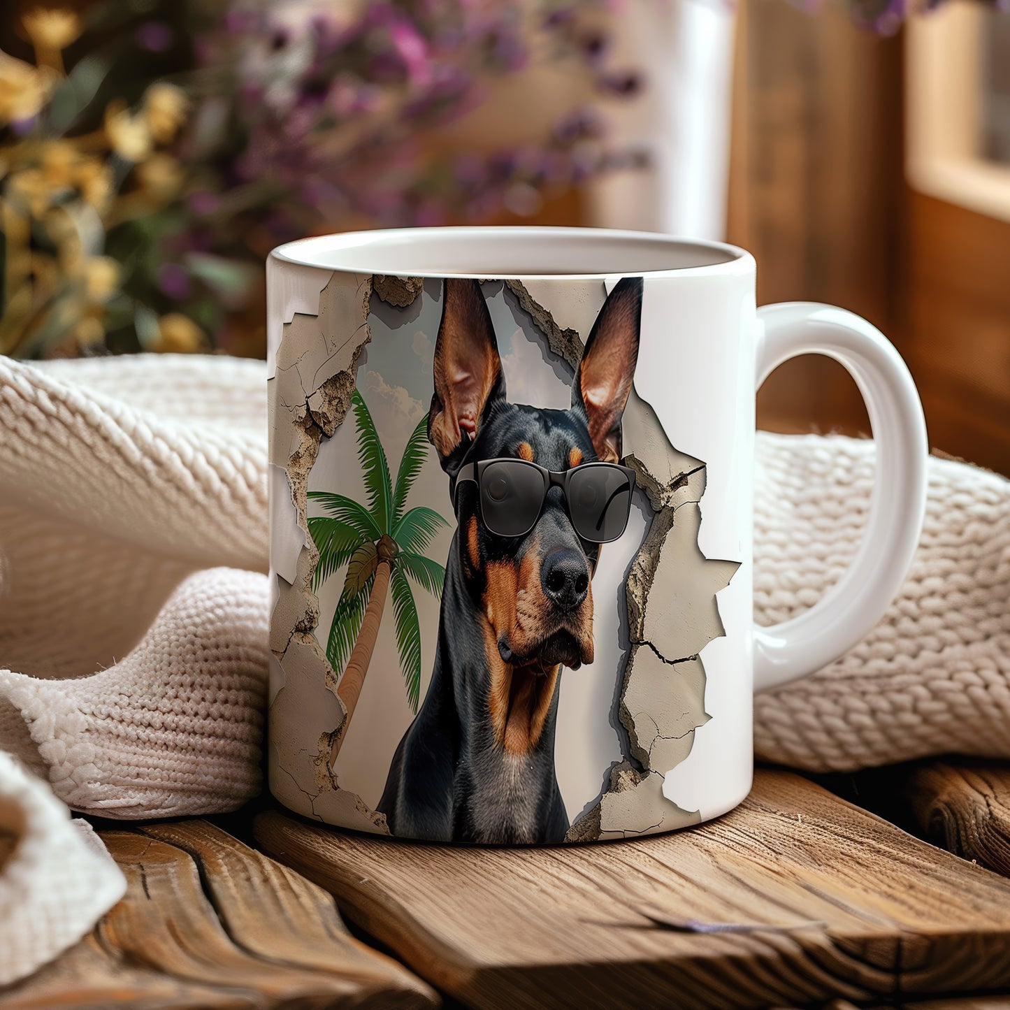 Hrnek s roztomilým dobermanem v brýlích