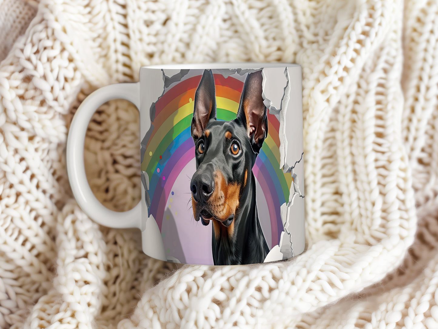 Hrnek s dobermanem ovčákem a duhovým 3D efektem