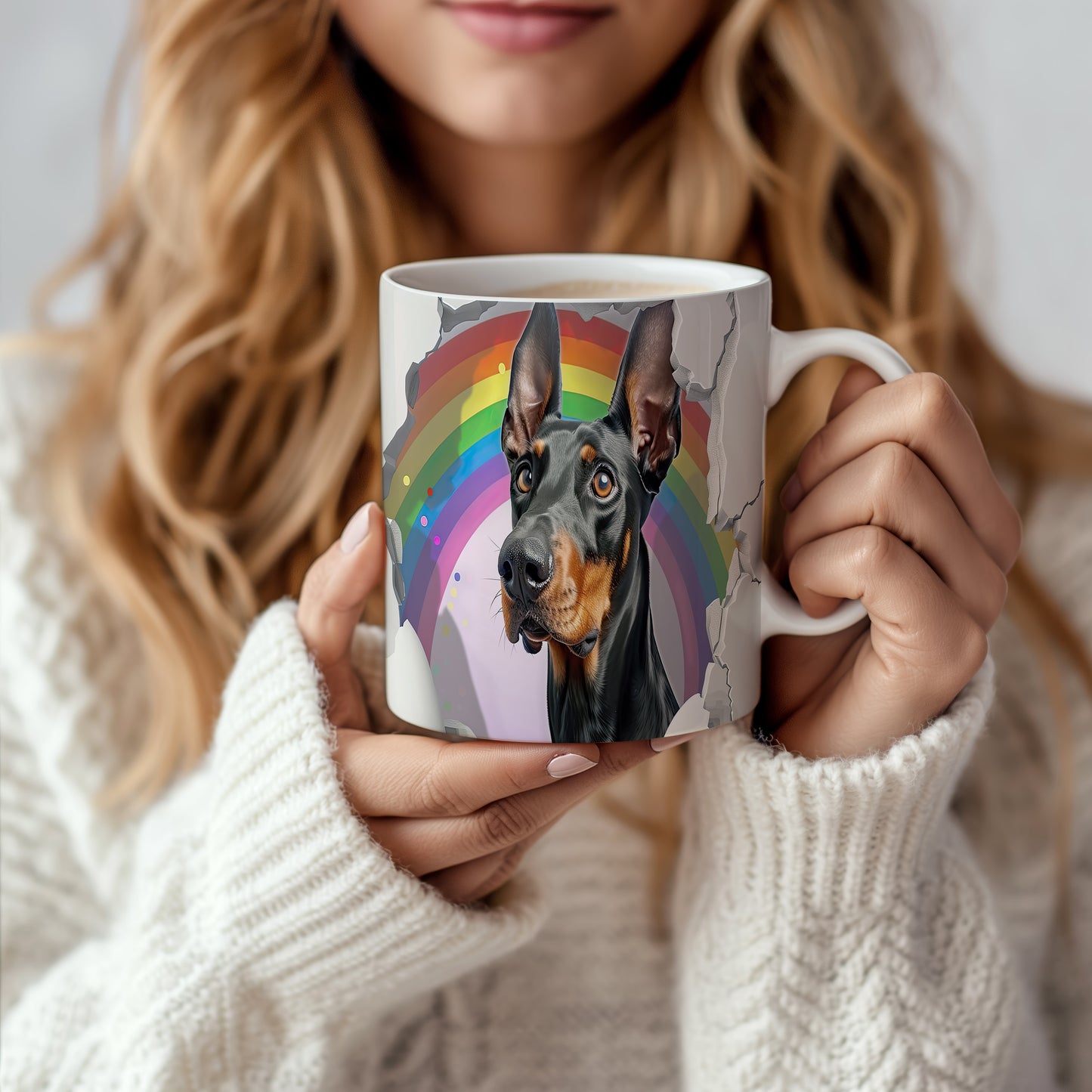Hrnek s dobermanem ovčákem a duhovým 3D efektem