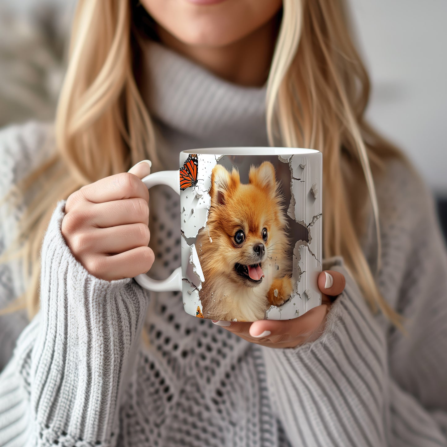 Hrnek s roztomilým pomeranianem – 3D efektem